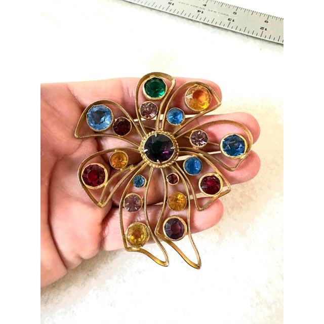 Mid-Century Modern Vintage Gold Fill Rhinestone Brooch For Sale - Image 3 of 6