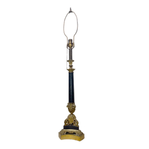 Large Antique 1800's Ornate Gilt Bronze Marble Candle Holder Electric Table Lamp