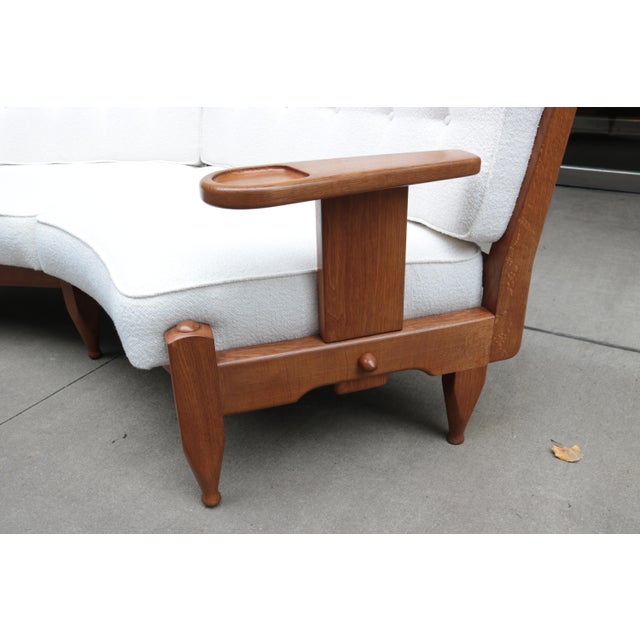 White 1960s Modernist Oak Sofa Designed by Guillerme et Chambron For Sale - Image 8 of 14