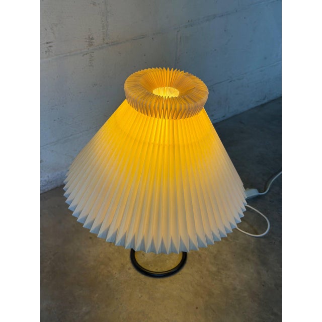 Tan Metal Table Lamp With Le Klint Shade Danish Mid-Century Modern 1970s For Sale - Image 8 of 10