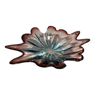 Stunning Vintage Murano Italian Art Glass Freeform Bowl – Blue & Amethyst – 16” MCM For Sale