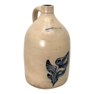 Nice Late 19th Century Antique American Blue Decorated Stoneware 2 Gallon Jug From Utica New York