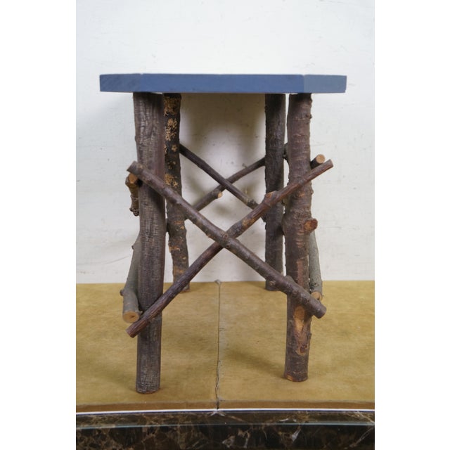 Late 20th Century Late 20th Century Adirondack Rustic Twig Log Country Farmhouse Bench Stool Coffee Table 20" For Sale - Image 5 of 15