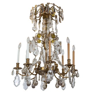 Cast Bronze and Crystal Eight Arm Chandelier For Sale