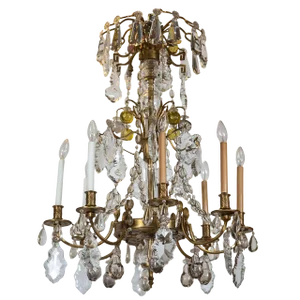 Cast Bronze and Crystal Eight Arm Chandelier
