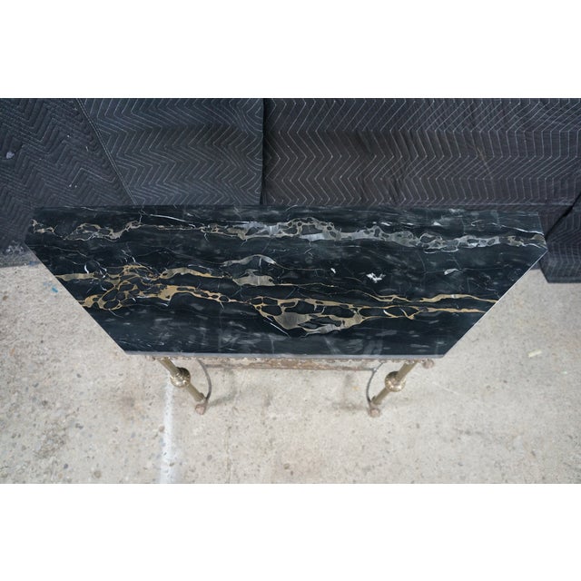 Mid 20th Century Attributed Oscar Bach Neoclassical Bronze Wrought Iron Marble Console Table 43" For Sale - Image 4 of 16