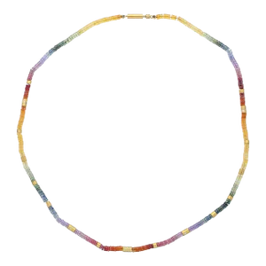 Gia Certified Sapphire Bead Rainbow Multi-Color Necklace in 14k Yellow Gold