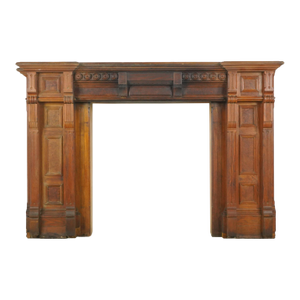 Antique Victorian Burl Veneer Paneled Oak Fireplace Mantel