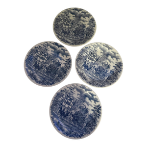 Vintage Blue and White Transferware Plates With Coaching Scene by Oxford Pottery - A Set of 4