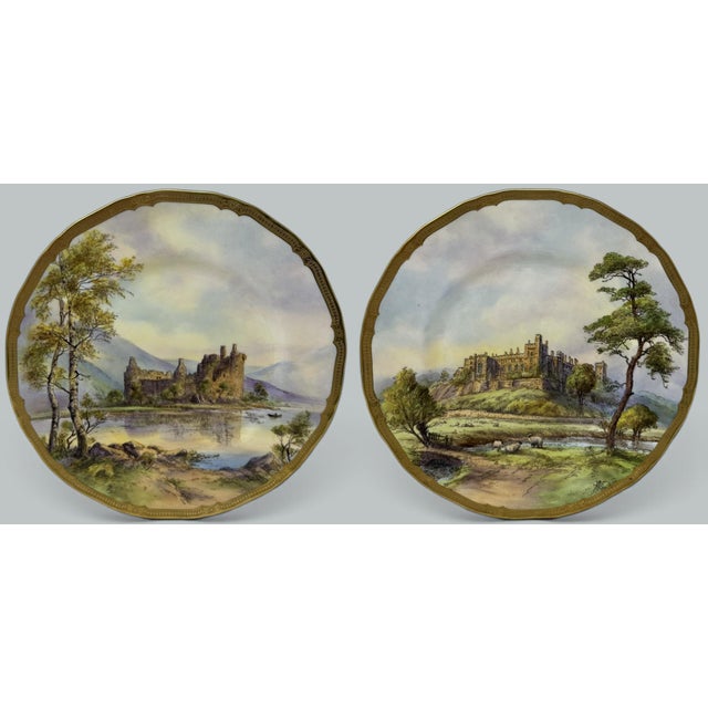 English Royal Worcester Cabinet Plate Richmond Arundel Kilchurn Oystermouth Castle Views For Sale - Image 3 of 16