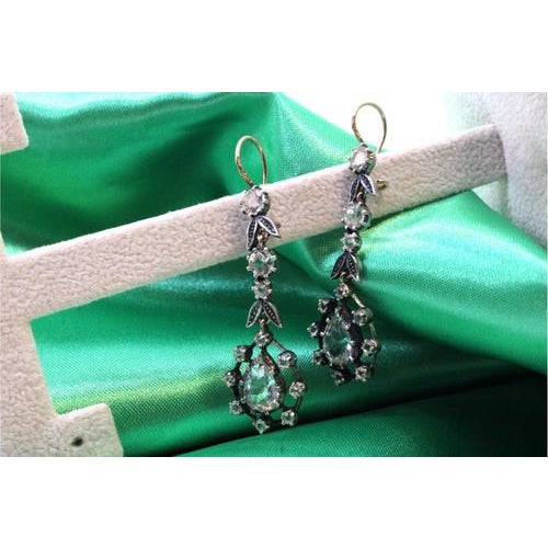 Metal Gold and Silver Earrings with Zirconias and Floral Applications, Set of 2 For Sale - Image 7 of 7