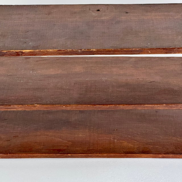 Brown Vintage French Salvaged Bobbin Reels 3 Tier Wood Shelving Unit, Table/Counter Top Etageres For Sale - Image 8 of 18