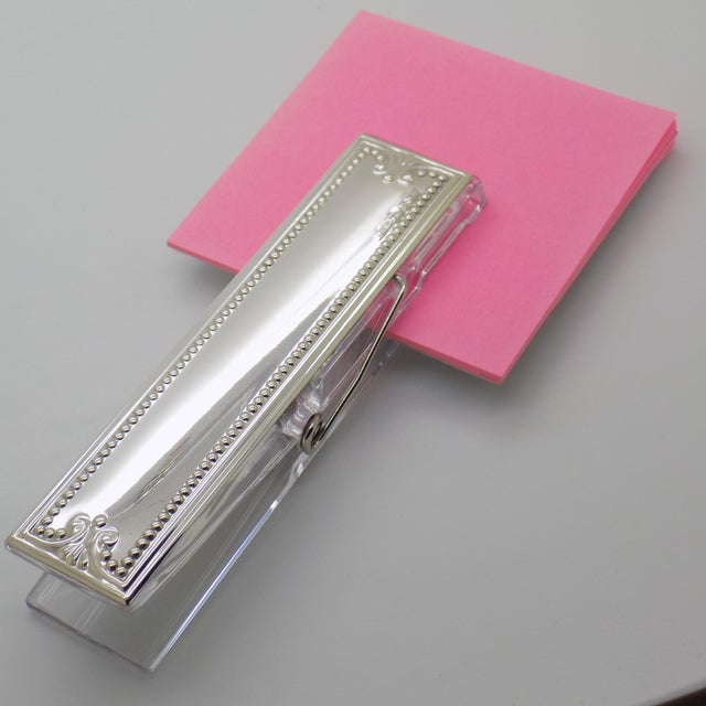 Vintage Italian Handmade Genuine Sterling Silver 925 & Plexiglass Laminated Desk Binder Clip For Sale - Image 4 of 11