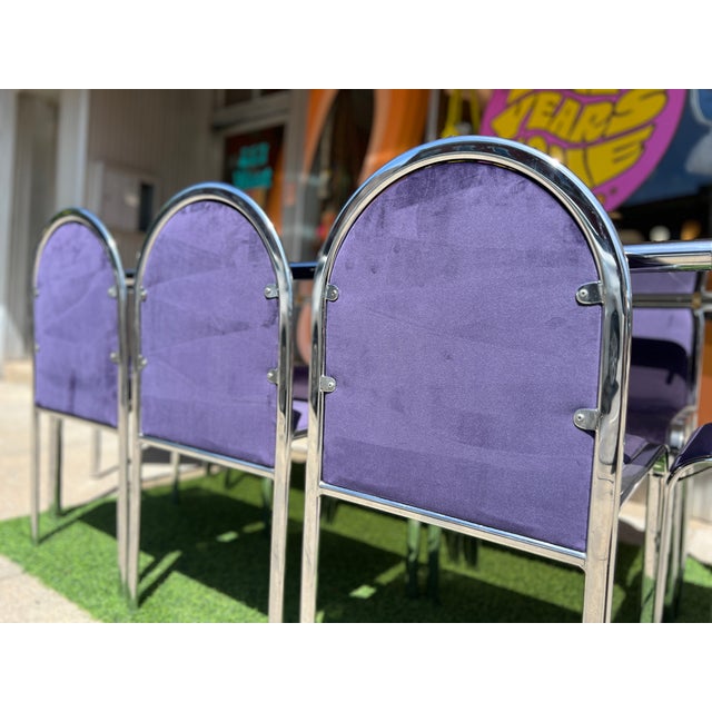 1970s Postmodern Italian Chrome & Glass Dining Table + 8 Chairs For Sale - Image 4 of 16