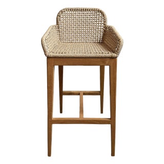 Outdoor Teak & Faux Rope Bar Stool For Sale