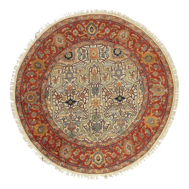 Pasargad DC Fine Hand Knotted Persian Heriz Design Round Rug For Sale
