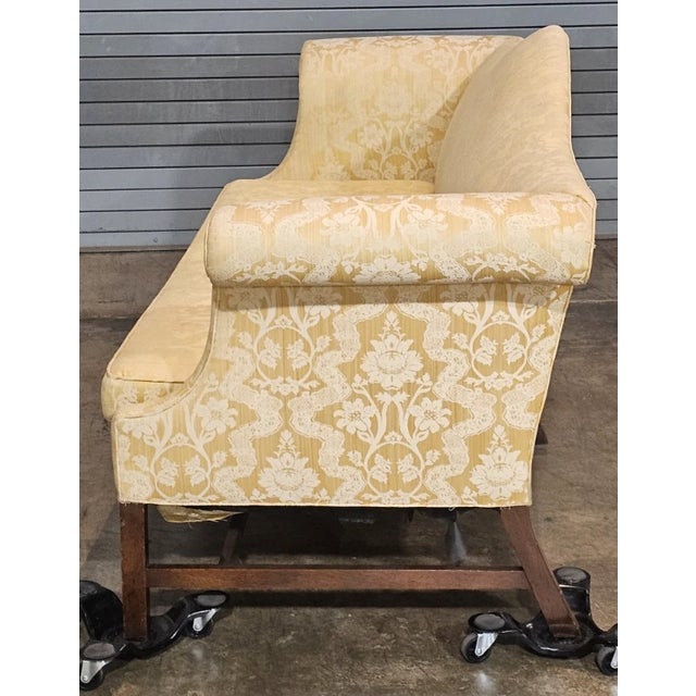 Mid 20th Century Kittinger Williamsburg Mahogany Chippendale Sofa Yellow Silk Schumacher Fabric For Sale - Image 10 of 12