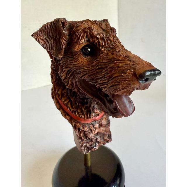 Figurative Vintage Hand-Painted Dog Terrier Bust on Stand by Arte Romera, Made in Spain For Sale - Image 3 of 11