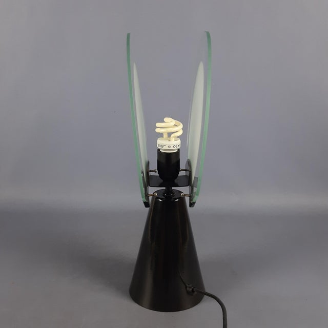 Metal Space Age Satin Glass Table Lamp with Black Conical Base, 1970 For Sale - Image 7 of 12