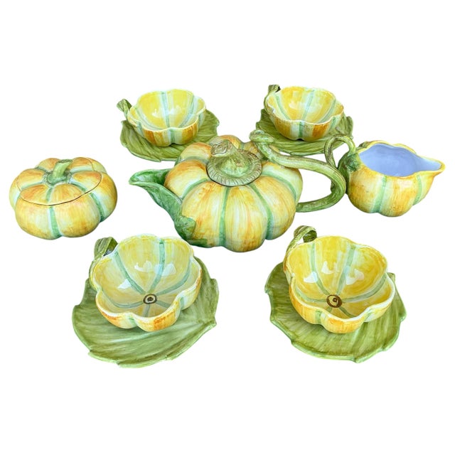 Hollywood Regency Italian Fall Pumpkin / Squash Ceramic Tea Set S / 11 For Sale - Image 10 of 11