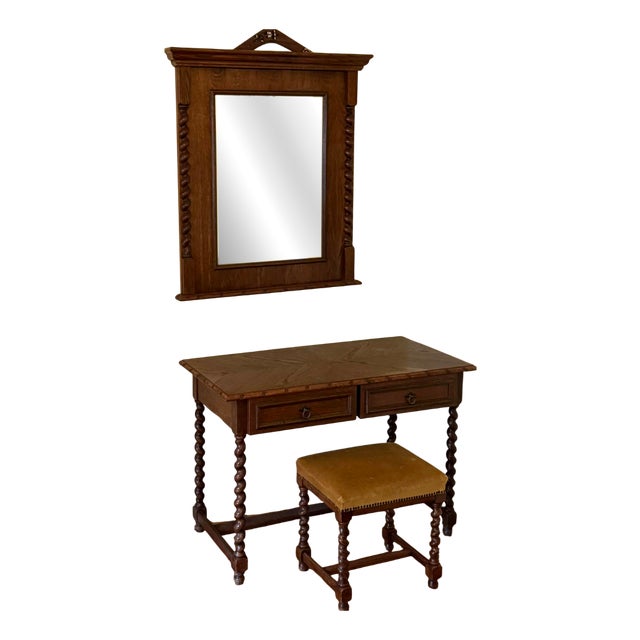 Spanish Style Oak Colonial Dressing Set, Set of 3 For Sale