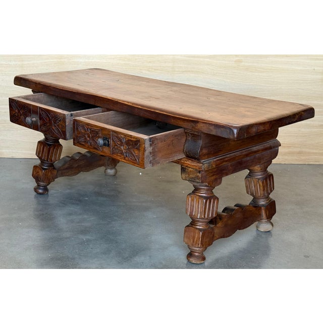 19th Spanish Low Console Table with Solomonic Legs & Two Carved Drawers For Sale - Image 18 of 18