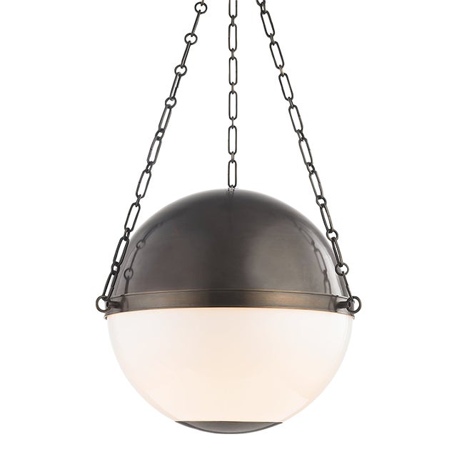 Mark D. Sikes 2 Light Sphere No. 2 Pendant, Large, Distressed Bronze For Sale