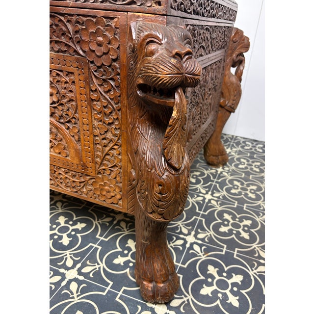 Antique Hand-Carved Indian Exotic Hardwood Dowry Chest, 1890s For Sale - Image 9 of 18
