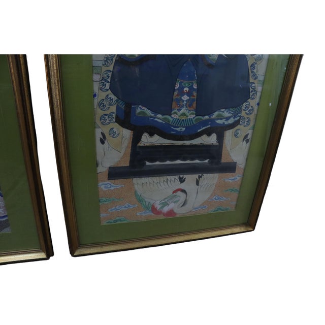 Pair of Large Antique Chinese 19th Century Painted Ancestor Portraits For Sale - Image 4 of 9