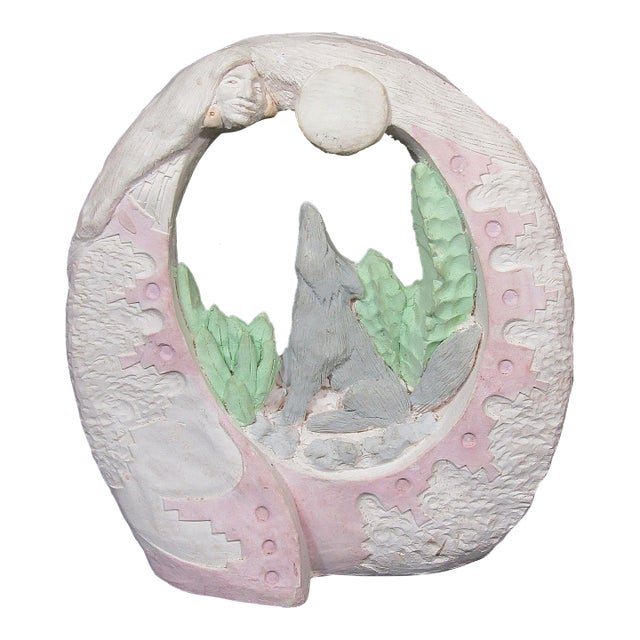 Cantu Comanche “Tribute to Sister Moon” Wolf & Moon Sculpture (1991) For Sale