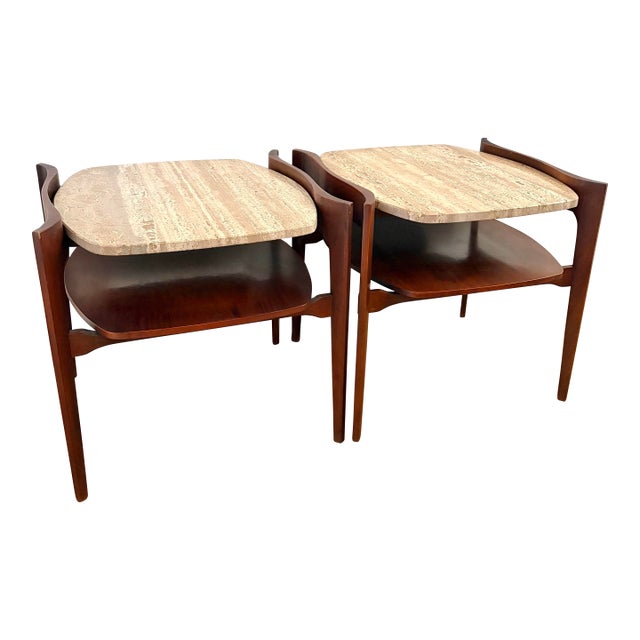 Bertha Schaefer Walnut W/Travertine Side/End Table, 1960 For Sale