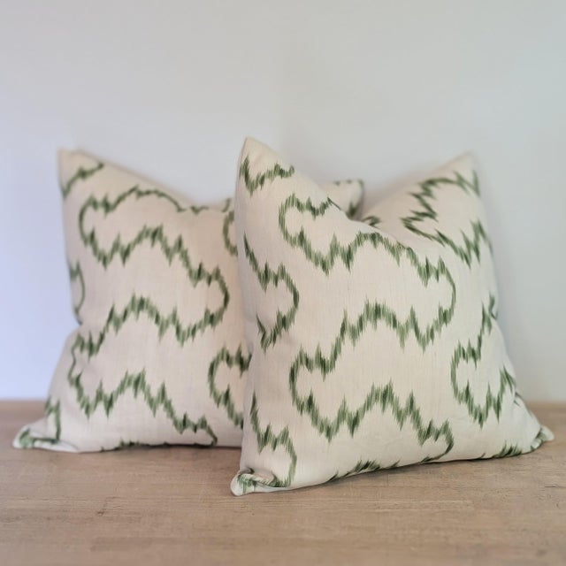 Lee Jofa Lee Jofa Mallorcan Ikat Pillows in Leaf Green- Pair For Sale - Image 4 of 6