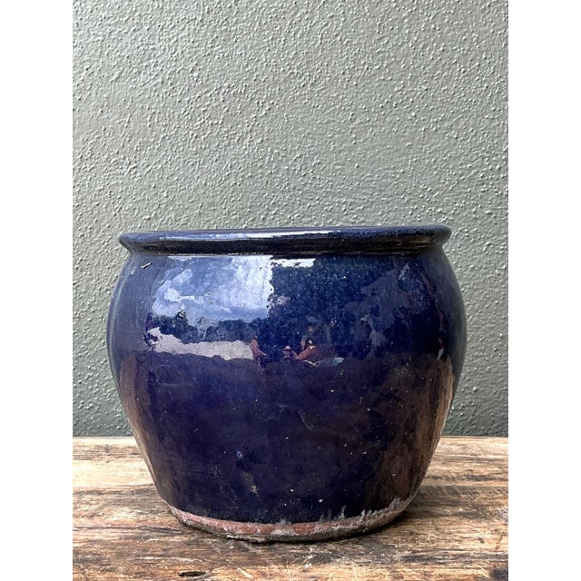 Vintage Blue Glazed Ceramic Planter For Sale - Image 10 of 12