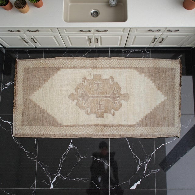 Traditional 1970s Small Turkish Rug Yastik Hand Knotted Undyed Organic Wool Petite Rug Entry Mat Doormat - 18'' X 37'' For Sale - Image 3 of 13