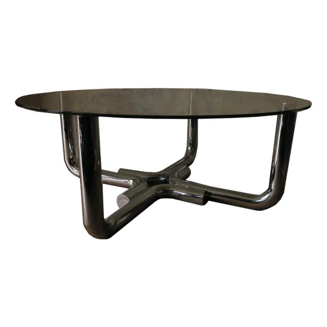 Tubular Steel and Glass Coffee Table, 1960s For Sale