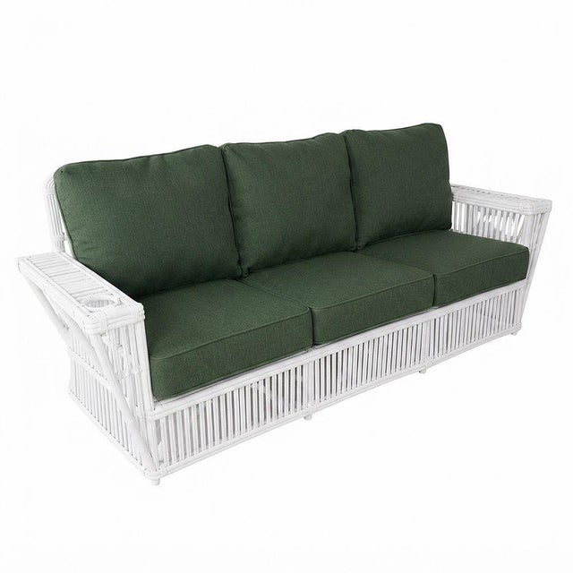 Full Art Deco style "Presidents" white Stick Reed Rattan Nantucket Living room Set, with a Lounge chair, Settee, 3 seat...