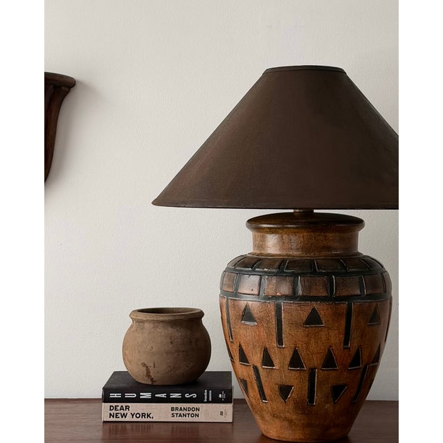 Ceramic Late 20th-Century Geometric Relief Earthenware Table Lamp For Sale - Image 7 of 11