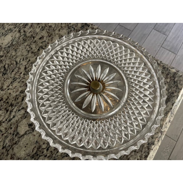 Art Nouveau 1970s Glass Cake Stand With Gold Pedestal For Sale - Image 3 of 6