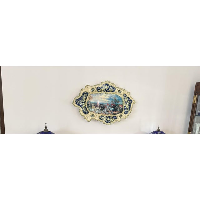 Ornate Ceramic Wall Platter With Equestrian Hunting Scene For Sale - Image 4 of 8
