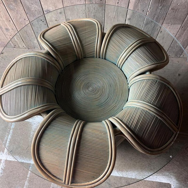 Italian Bamboo Flower Table with Glass Top, 1970s For Sale - Image 9 of 10