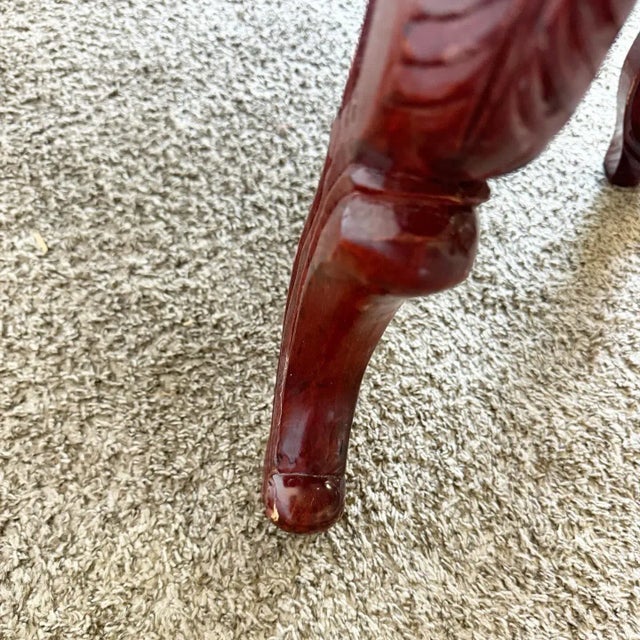 Wood Chinese Rosewood Hand Carved Pink Marble Top Oval Coffee Table For Sale - Image 7 of 8