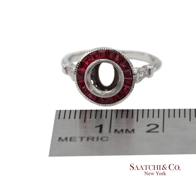 14k (585) White Gold Natural Brilliant Diamond Semi Mount Ruby Ring Size 7 For Sale - Image 9 of 10