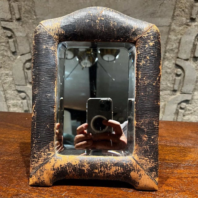 1940s Art Deco Leather Wrapped Table Mirror For Sale - Image 12 of 13