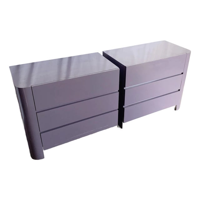 Postmodern Purple Glass Laminate Chests of Drawers/Commodes With Chrome Base - A Pair For Sale