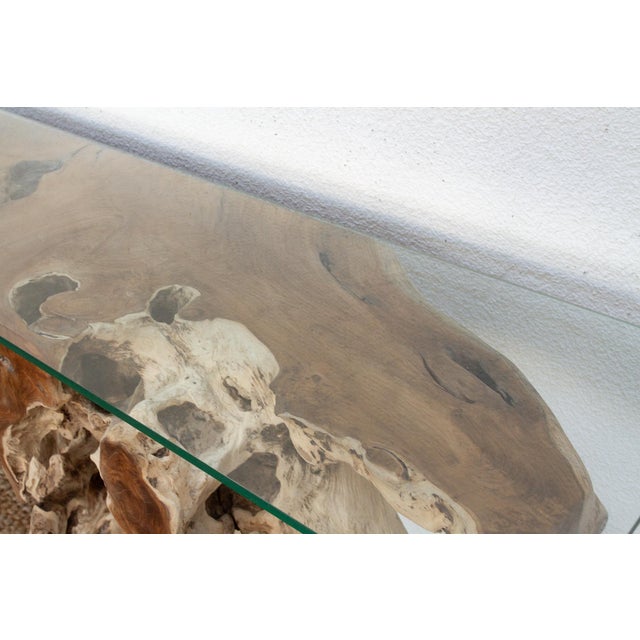Abstract Abstract Teak Root & Glass Console Table For Sale - Image 3 of 10