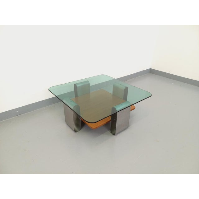 Square Coffee Table with 2 Trays in Teak & Steel, 1970s For Sale - Image 13 of 16