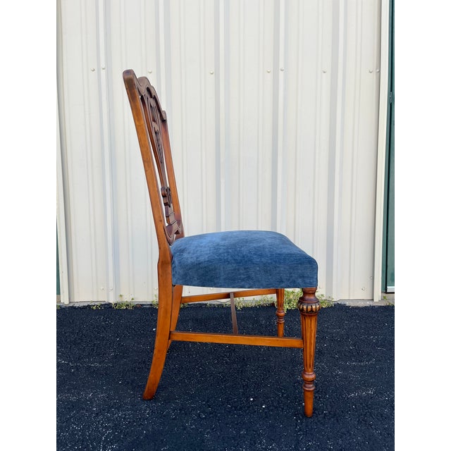 Wood 1930's Saginaw Furniture Louis XVI Walnut Dining Chairs- Set of 6 Newly Reupholstered For Sale - Image 7 of 12