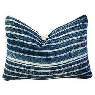 Custom Vintage Indigo Striped Textile Pillow For Sale