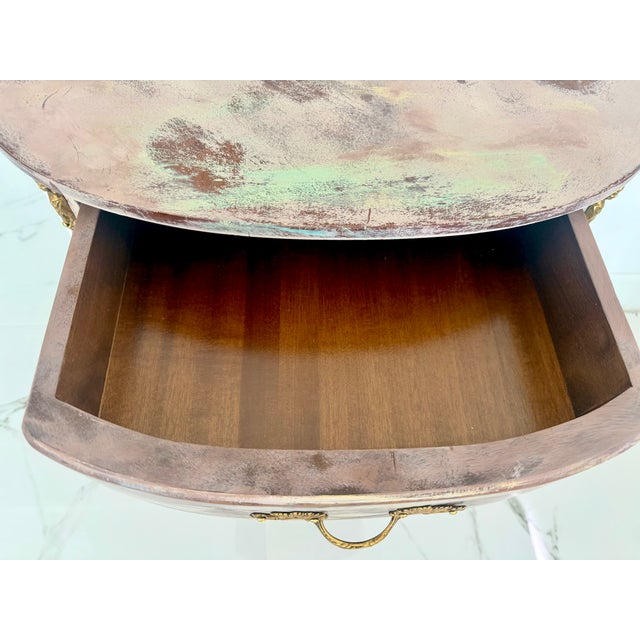 1990s Authentic Made in Italy Bombe Commode - Distressed Painted 3 Drawer Nightstand, Vintage Italian Florentine Accent Chest, Gilt Table 28" For Sale - Image 12 of 18