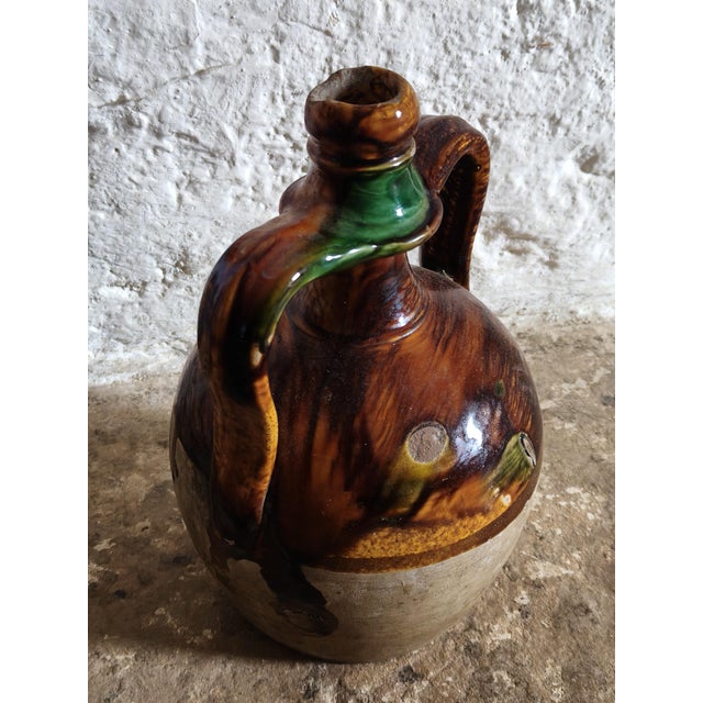 Enamelled Terracotta Jug with Double Handle For Sale - Image 4 of 7